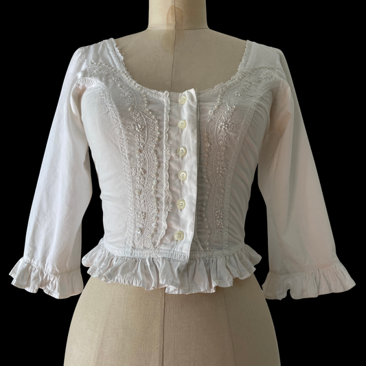 1980s White Cotton Embroidered Corset Top