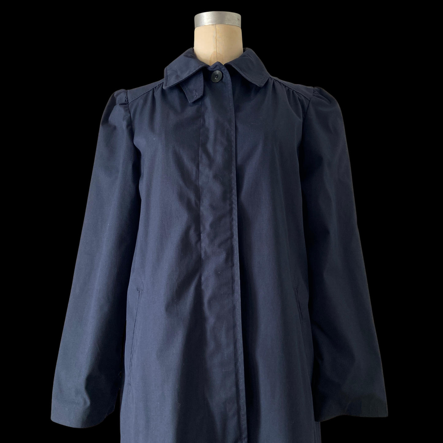 1980s Navy Trench Coat with Puff Sleeves
