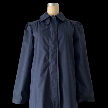 1980s Navy Trench Coat with Puff Sleeves