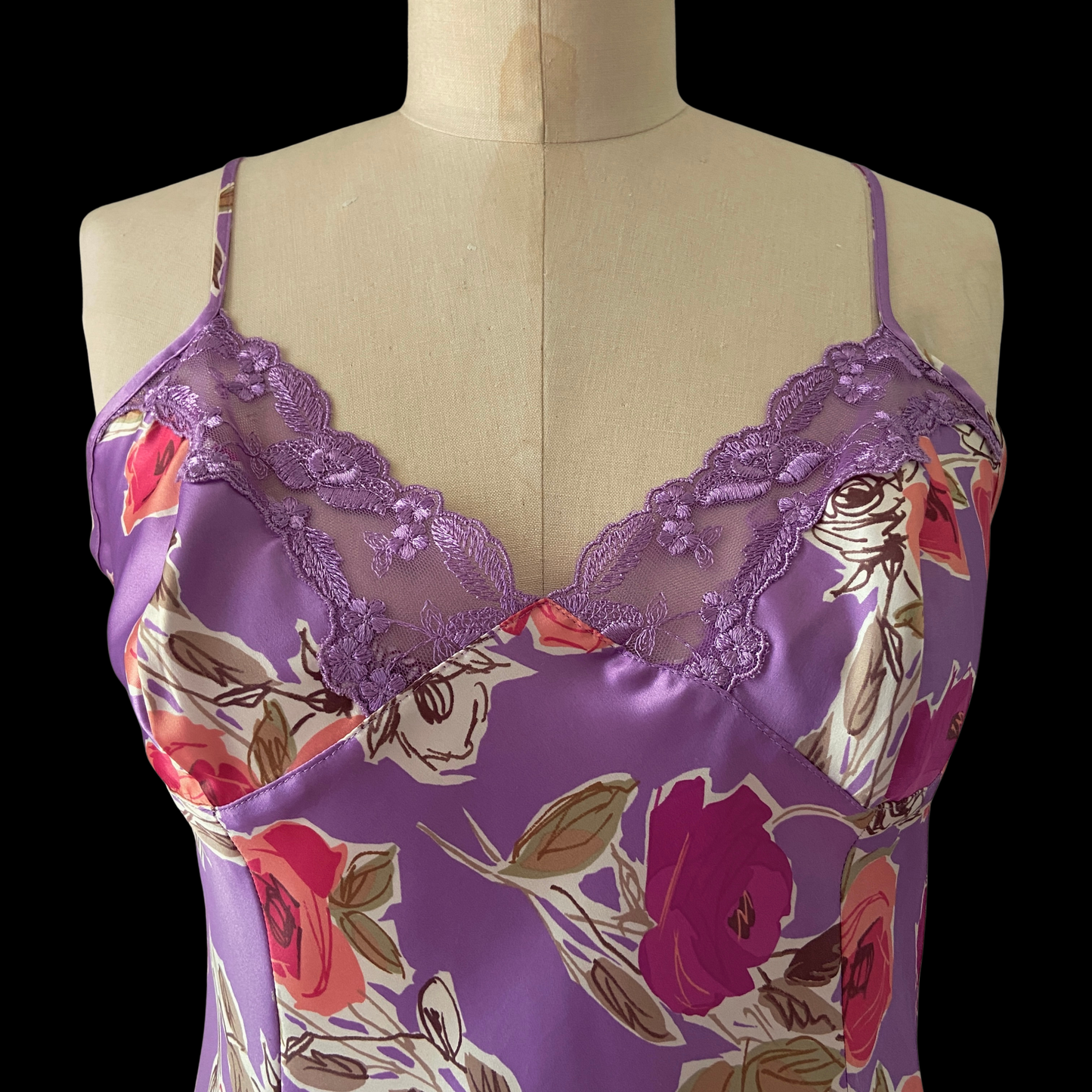 2000s Victorias Secret Purple Floral Silk Slip Dress