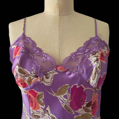 2000s Victorias Secret Purple Floral Silk Slip Dress