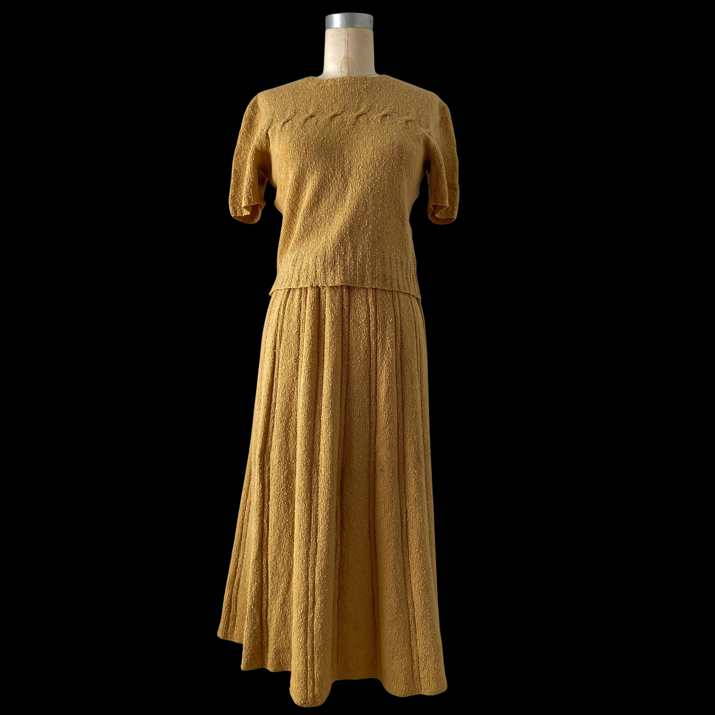 1940s Hand Knit Wool Sweater and Skirt Set