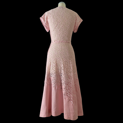 1940s Pink Lace and Linen Dress