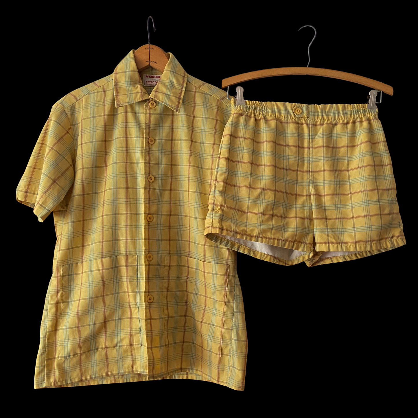1950s Yellow Plaid Cabana Short Set