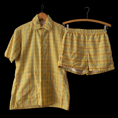 1950s Yellow Plaid Cabana Short Set