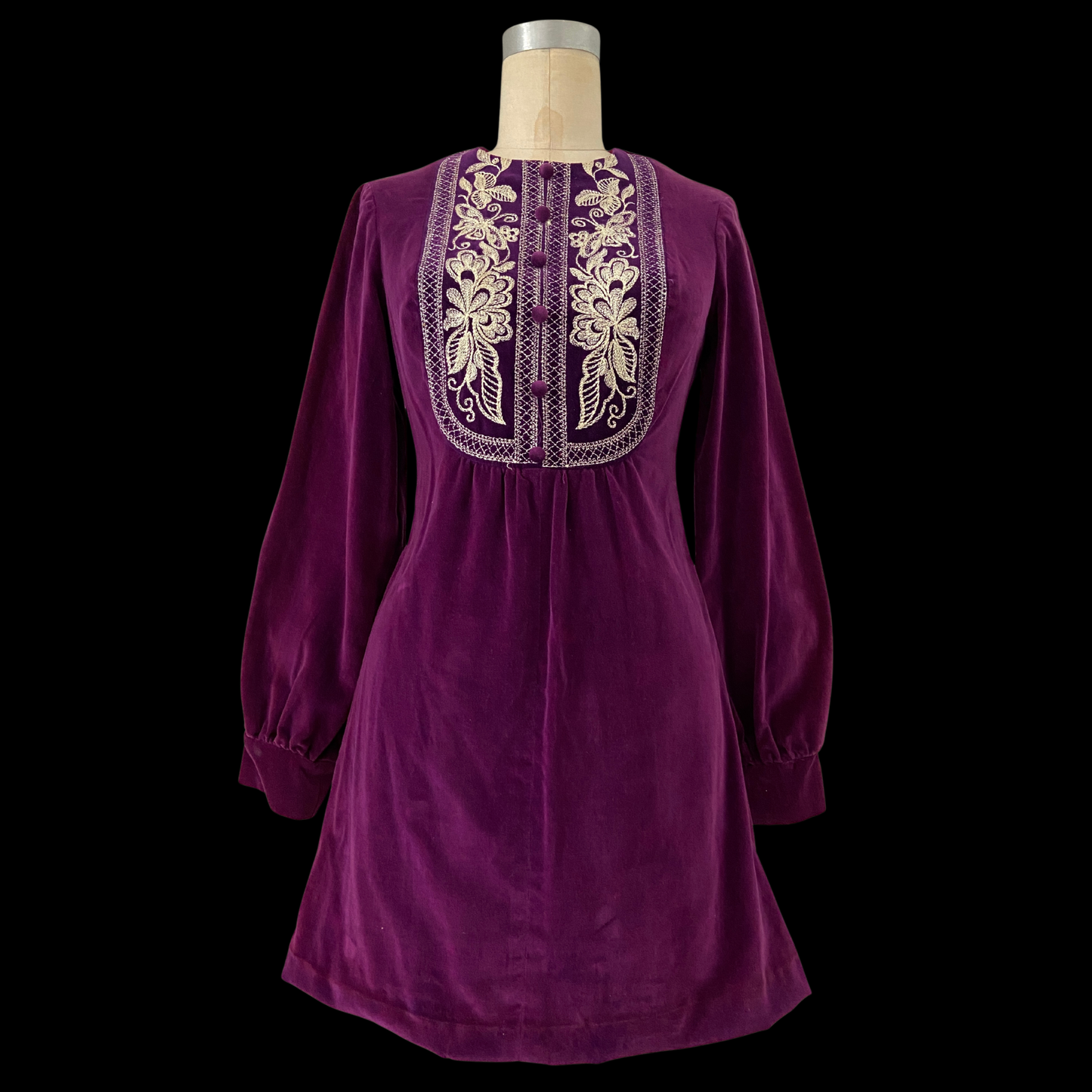 1960s Purple Velvet Embroidered Mini Dress by Rag Dolls