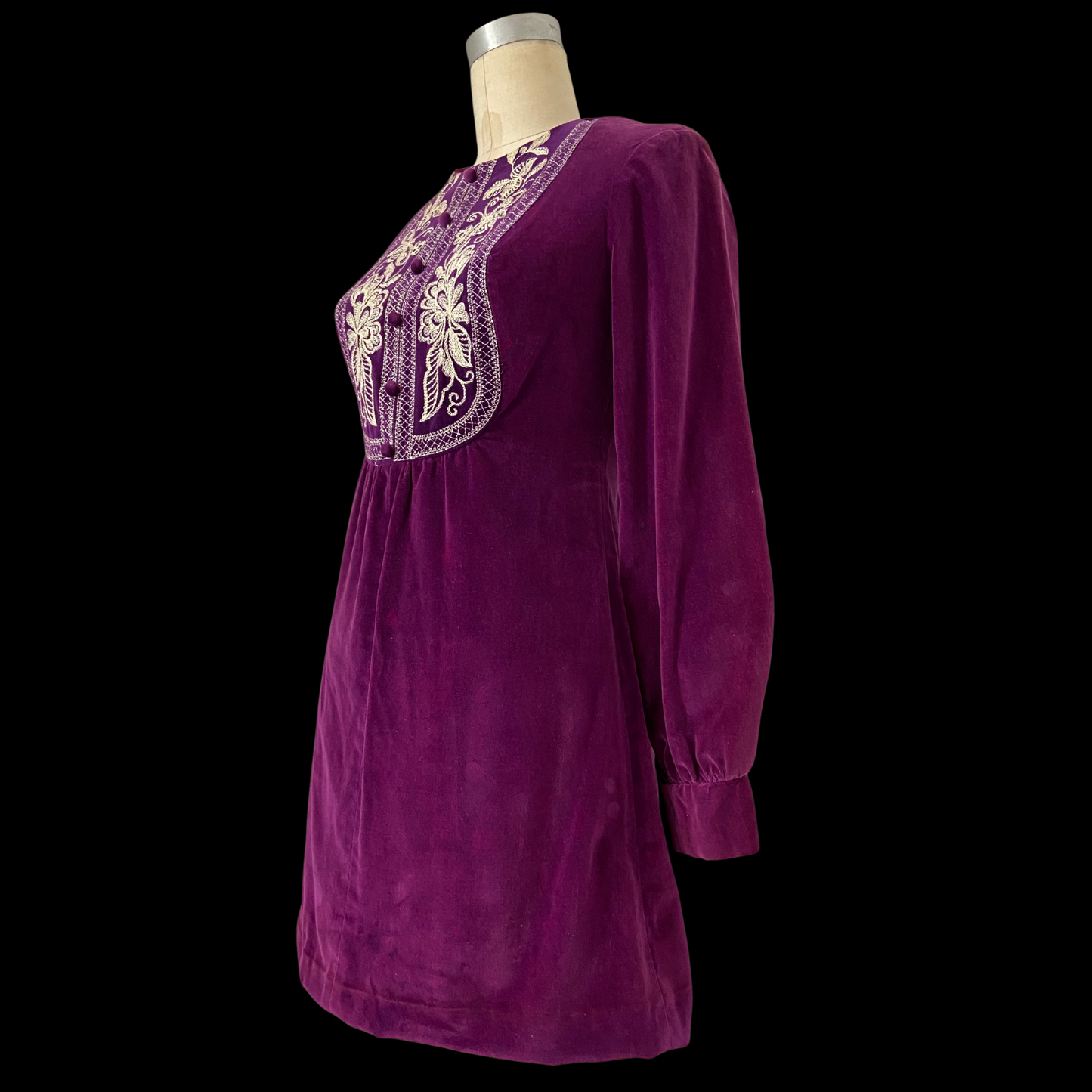 1960s Purple Velvet Embroidered Mini Dress by Rag Dolls