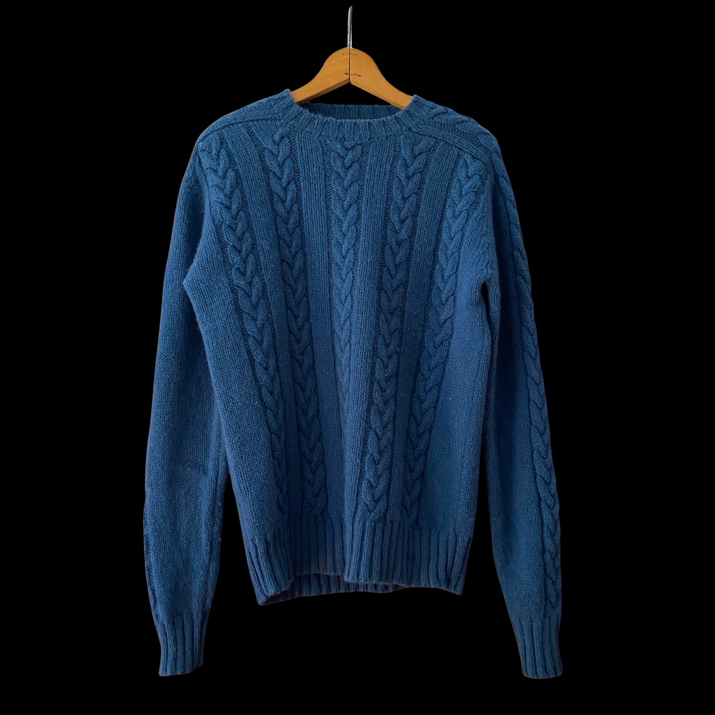 1970s Blue Cable Knit Sweater Wool Lord and Taylor