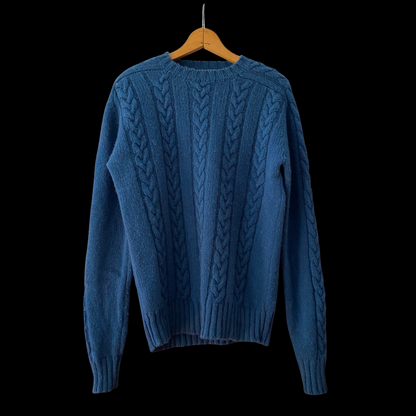 1970s Blue Cable Knit Sweater Wool Lord and Taylor