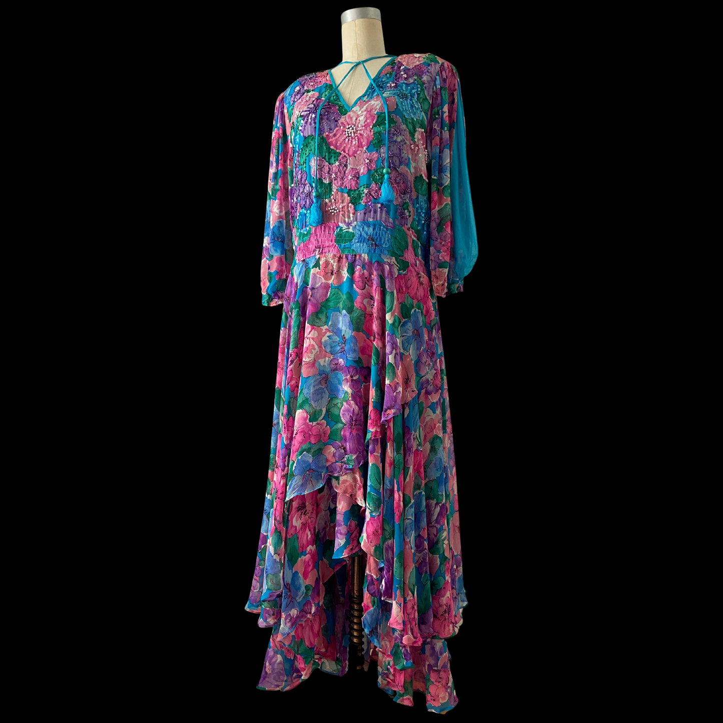 1980s Diane Freis Silk Dress Floral Chiffon