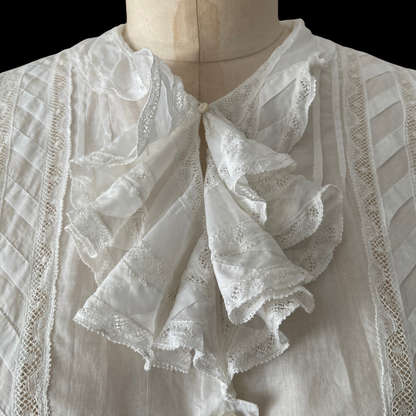 1930s White Cotton Gauze and Lace Blouse