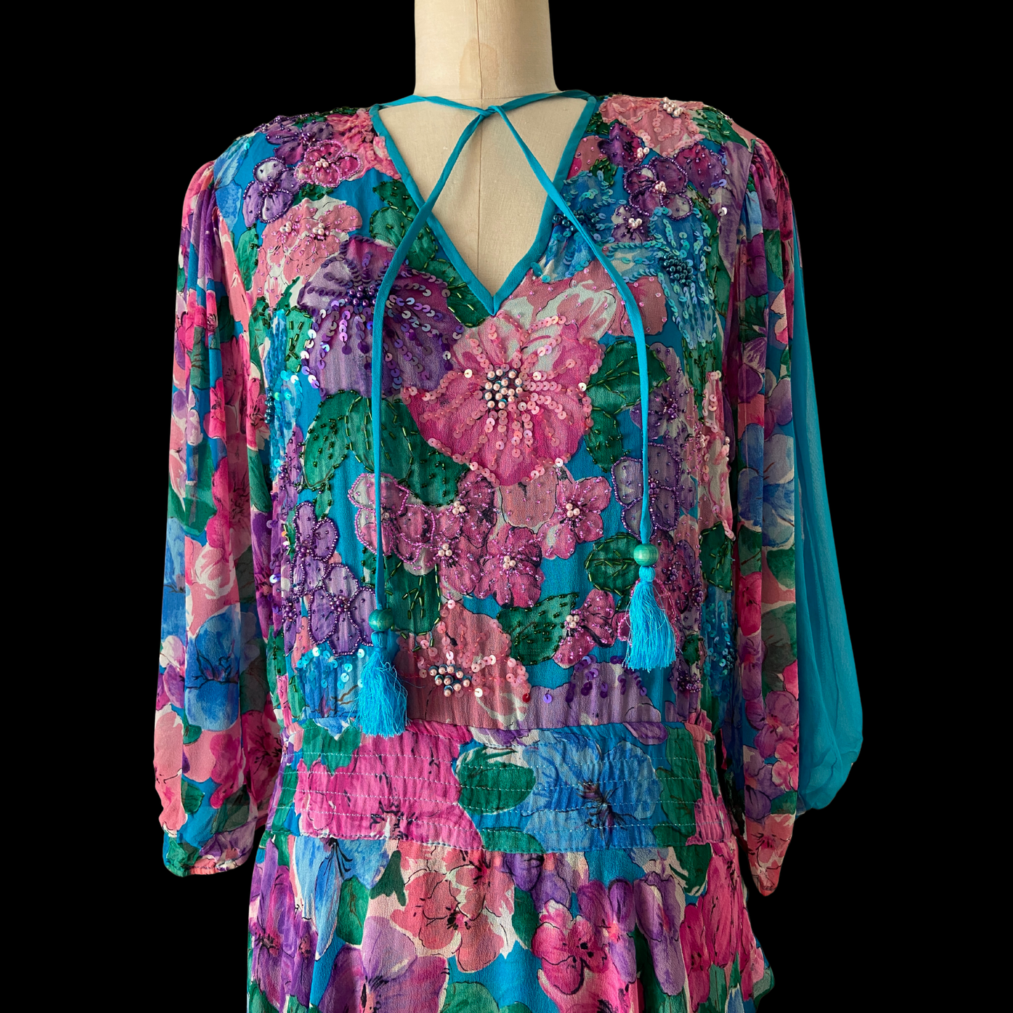 1980s Diane Freis Silk Dress Floral Chiffon