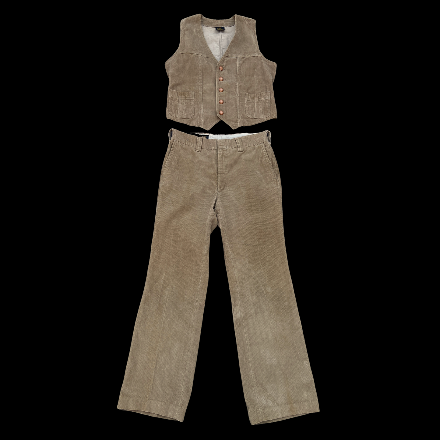 1970s Tan Corduroy Set Vest and Pants 33 in Waist