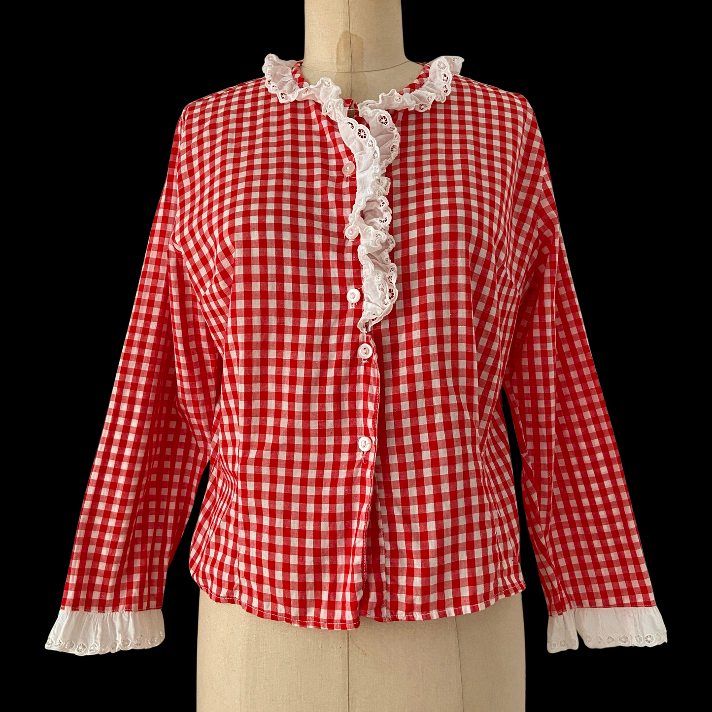 1960s Red Gingham Cotton Top