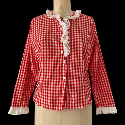 1960s Red Gingham Cotton Top