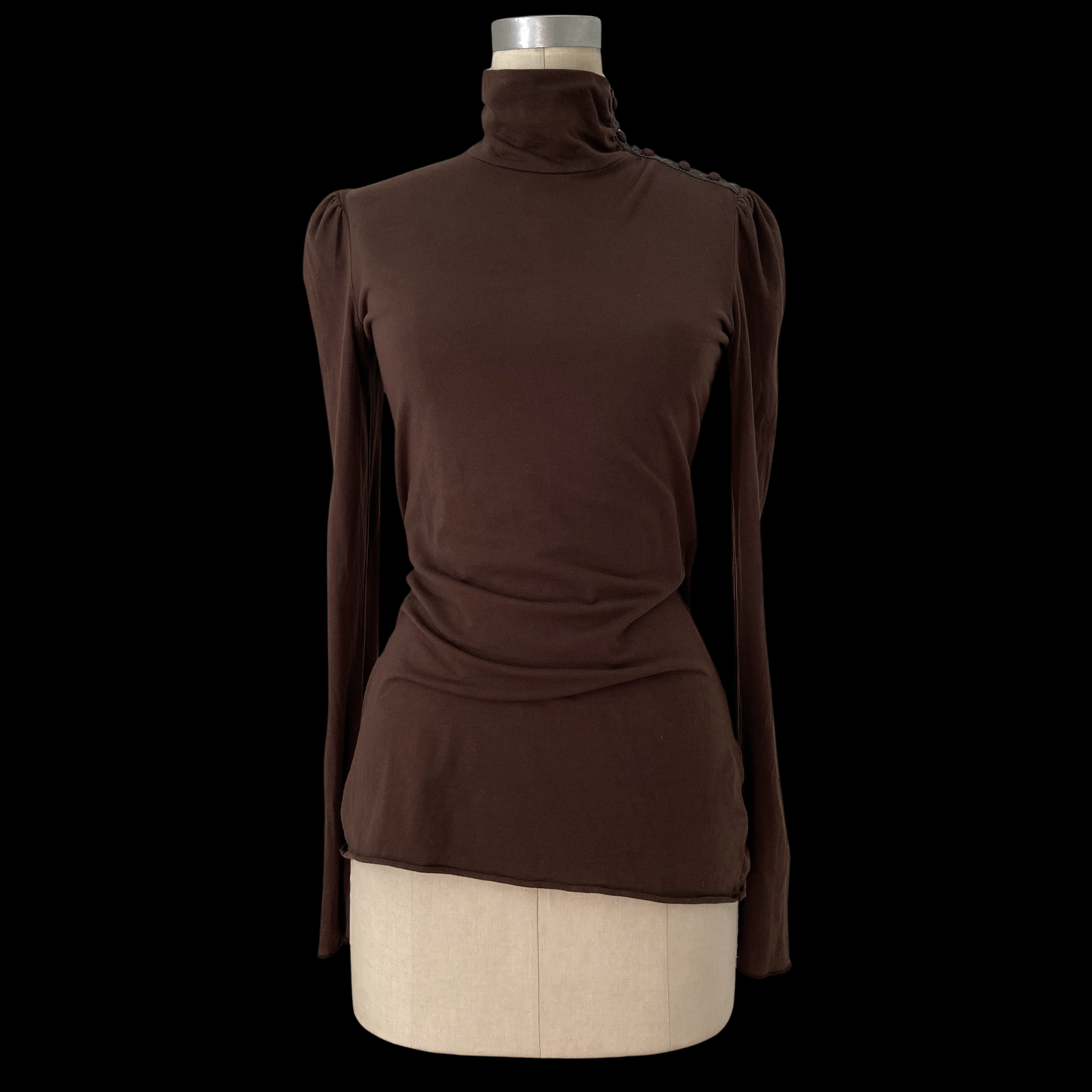 2000s Victorian High Neck Brown Cotton Top