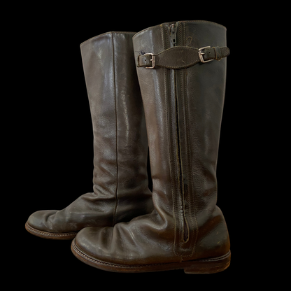 1980s 1990s Brown Leather Riding Boots Custom Made