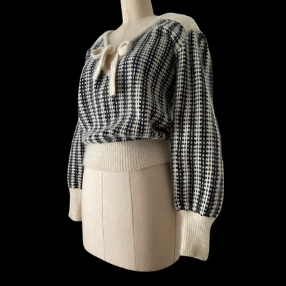 1980s Angora Sweater Black and White Balloon Sleeve