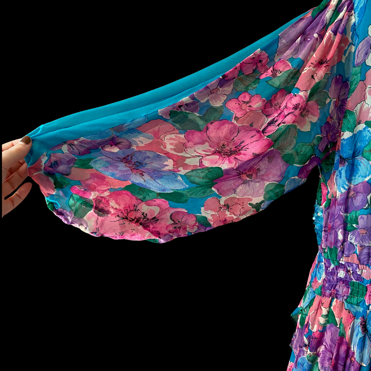 1980s Diane Freis Silk Dress Floral Chiffon