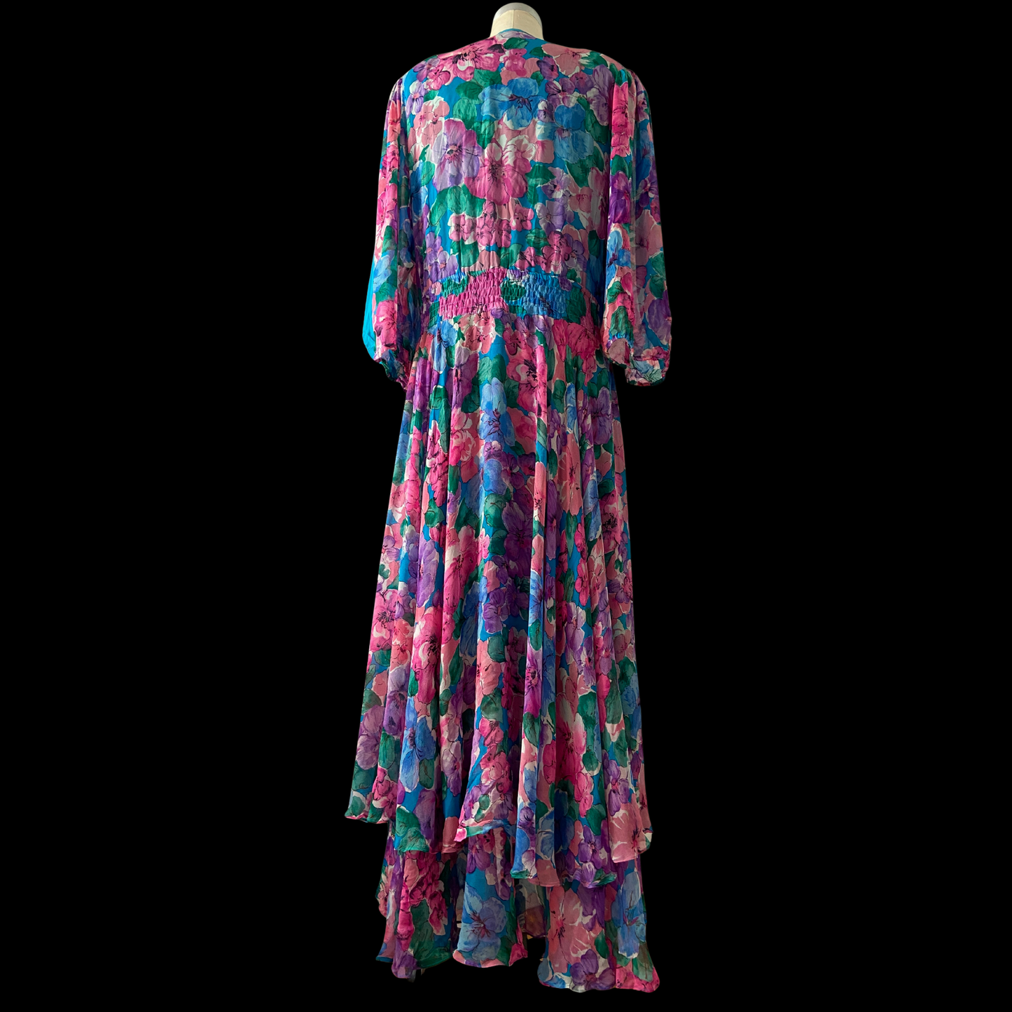1980s Diane Freis Silk Dress Floral Chiffon