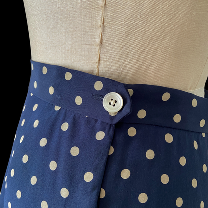 1980s Ralph Lauren Polka Dot Silk Skirt