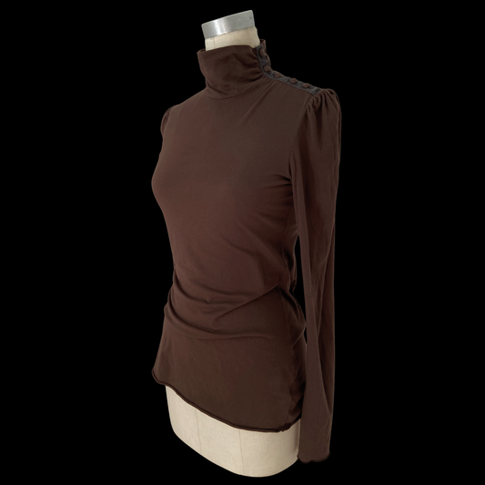 2000s Victorian High Neck Brown Cotton Top