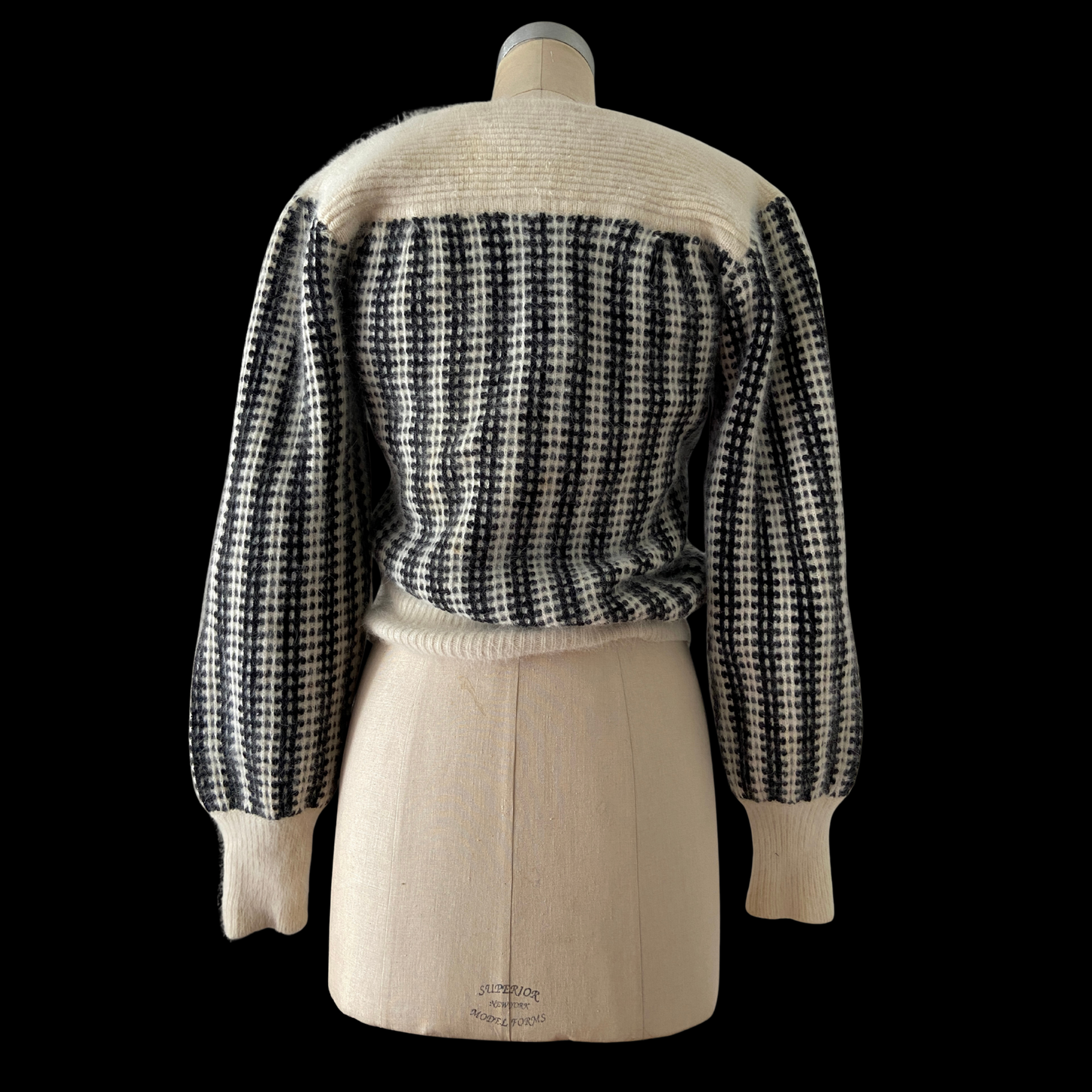 1980s Angora Sweater Black and White Balloon Sleeve