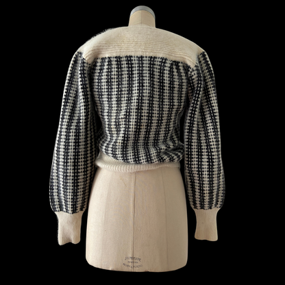 1980s Angora Sweater Black and White Balloon Sleeve