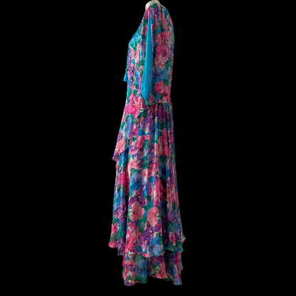 1980s Diane Freis Silk Dress Floral Chiffon