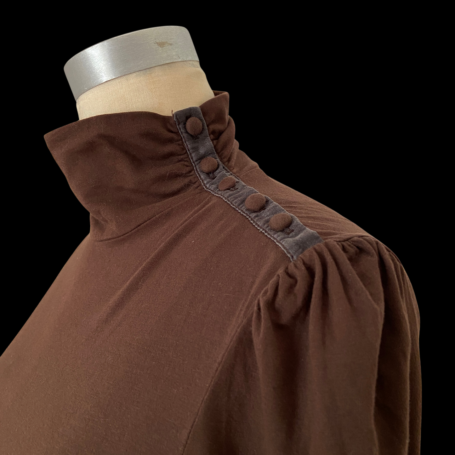 2000s Victorian High Neck Brown Cotton Top