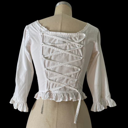 1980s White Cotton Embroidered Corset Top