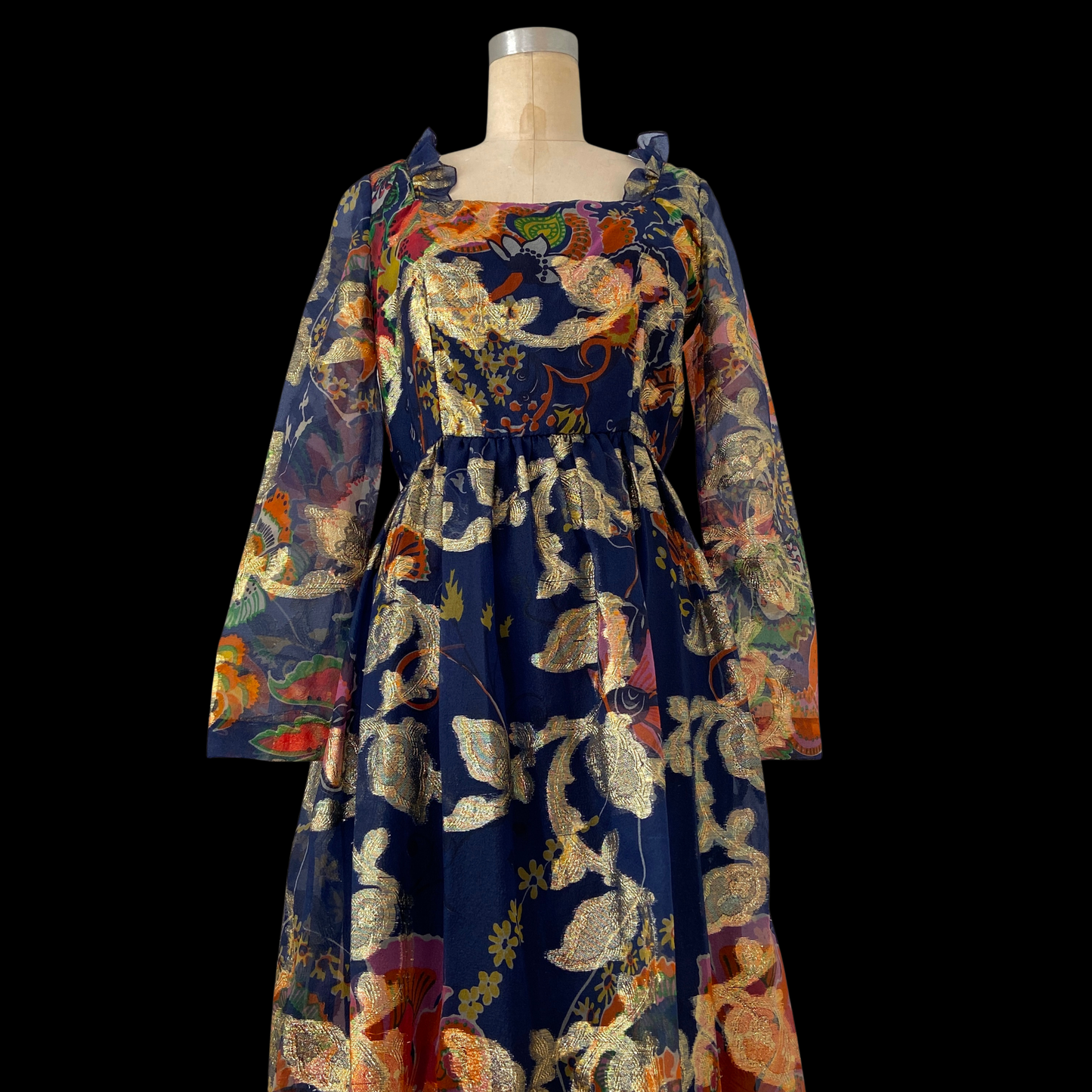 1970s Oscar De La Renta Silk Organza and Lurex Maxi Dress