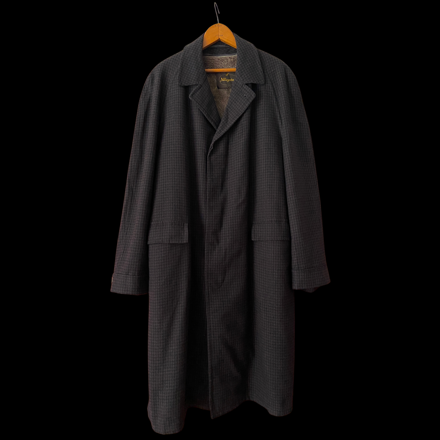 1950s Black Plaid Wool Overcoat