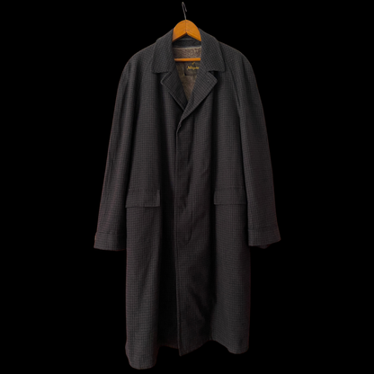 1950s Black Plaid Wool Overcoat