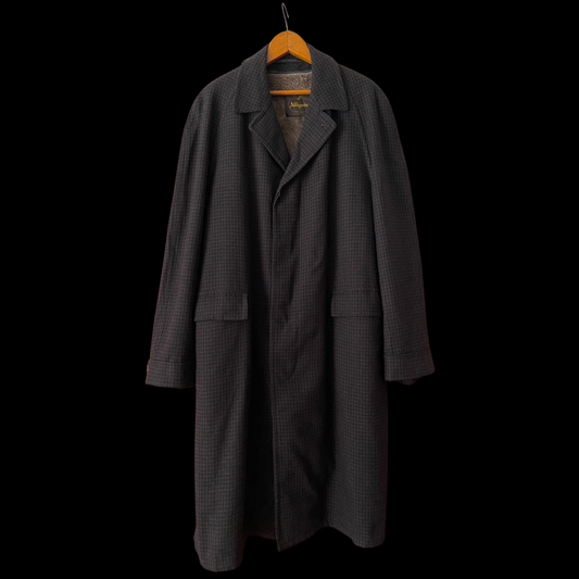 1950s Black Plaid Wool Overcoat