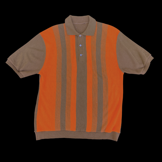 1960s Orange and Brown Striped Knit Polo