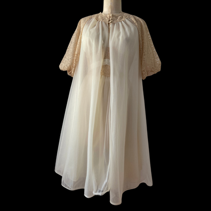 1950s 1960s White Peignoir Set Chiffon Vanity Fair