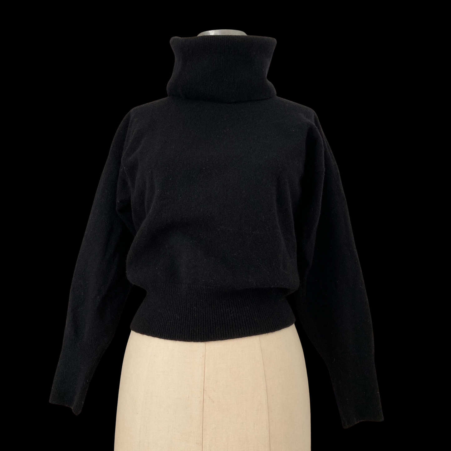 1980s Black Lambswool Cropped Turtleneck Scotland