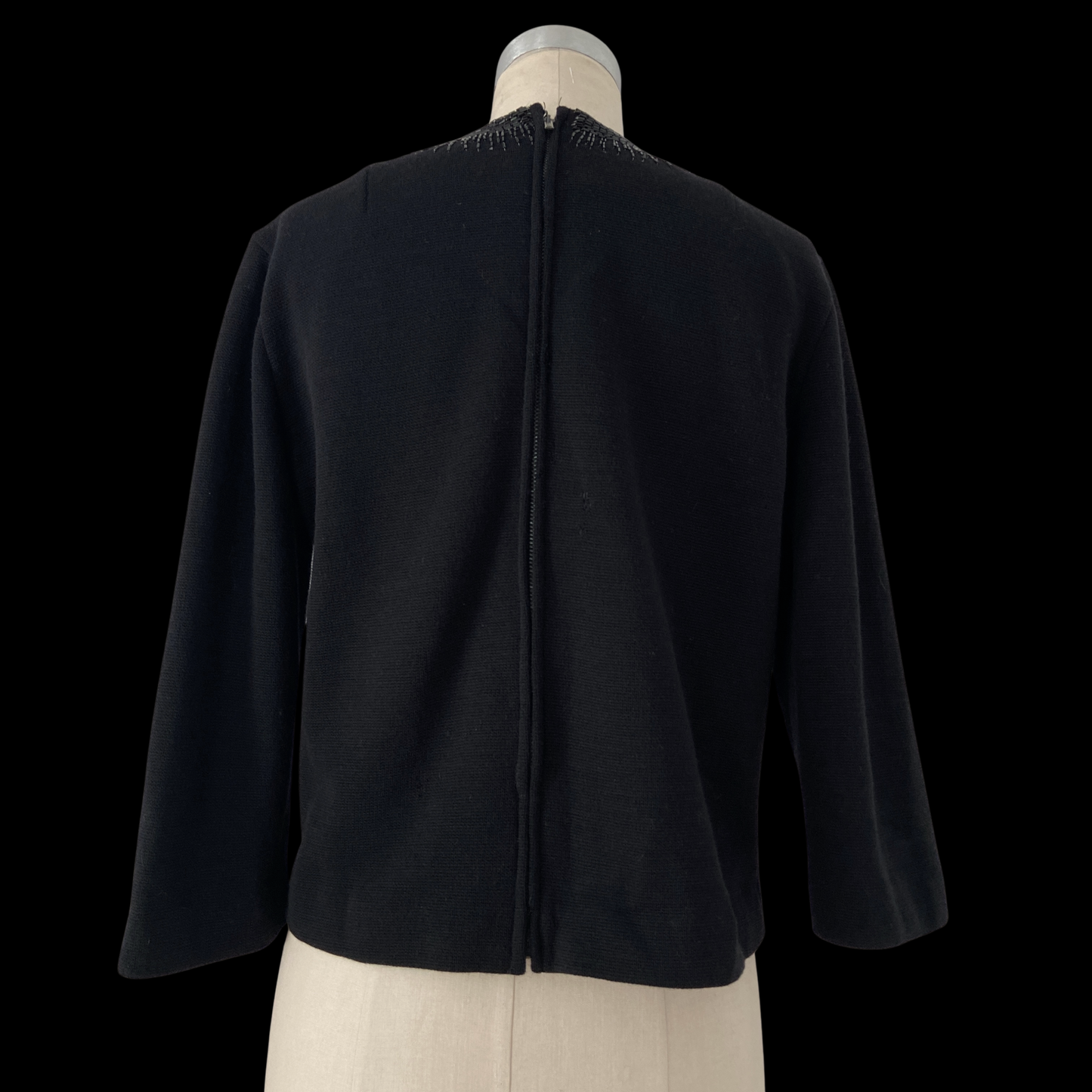 1950s 1960s Beaded Black Wool Top