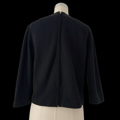1950s 1960s Beaded Black Wool Top