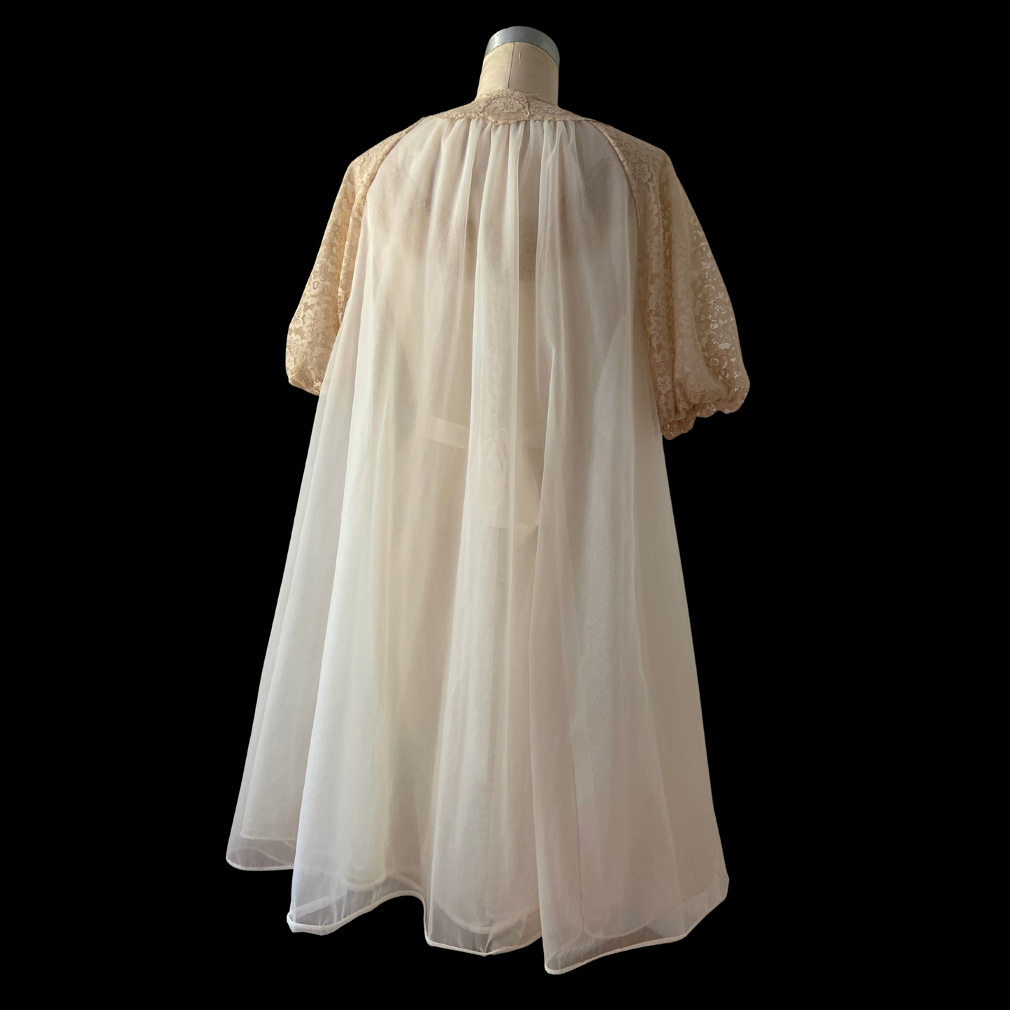 1950s 1960s White Peignoir Set Chiffon Vanity Fair