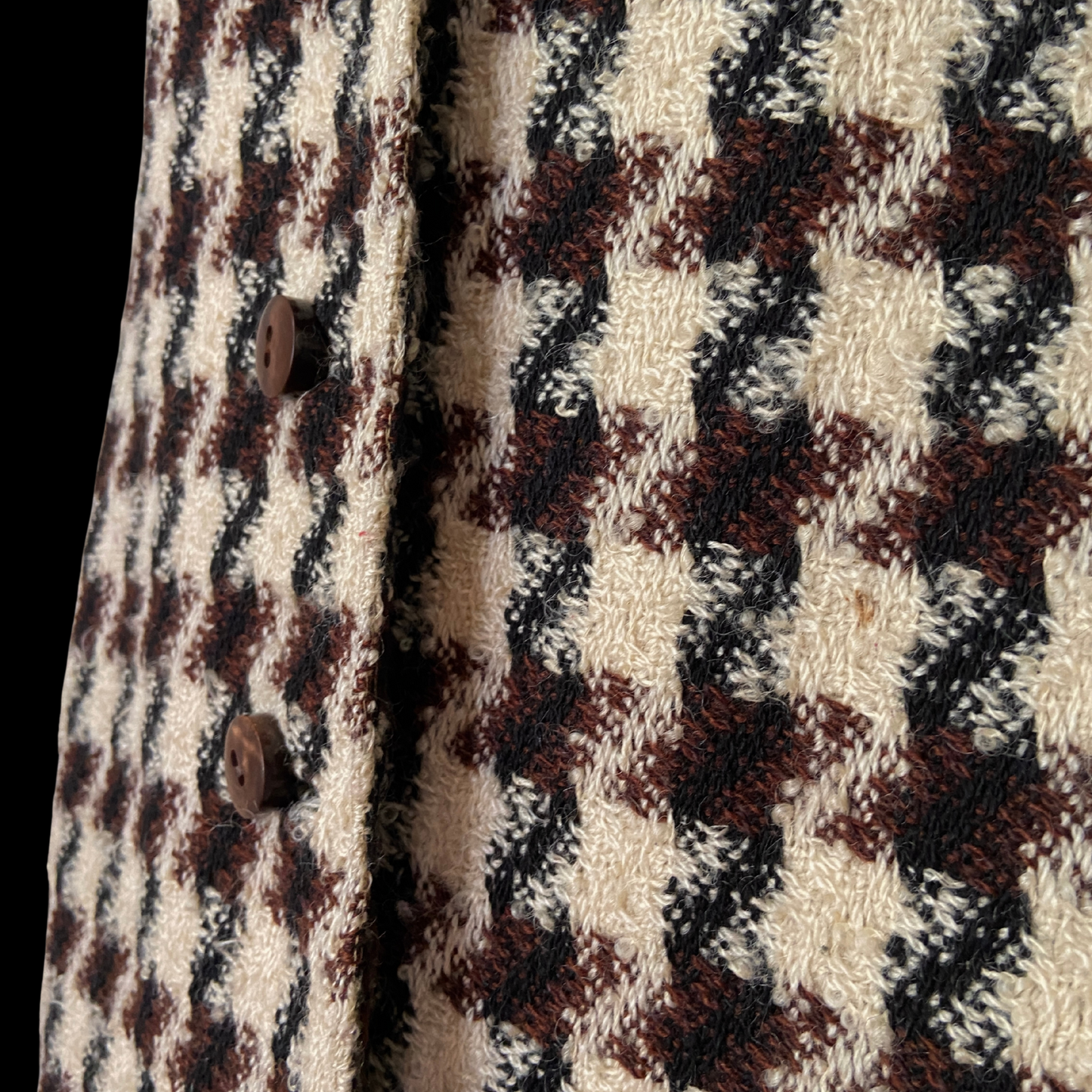 1960s Mod Houndstooth Wool Coat Brown Cream