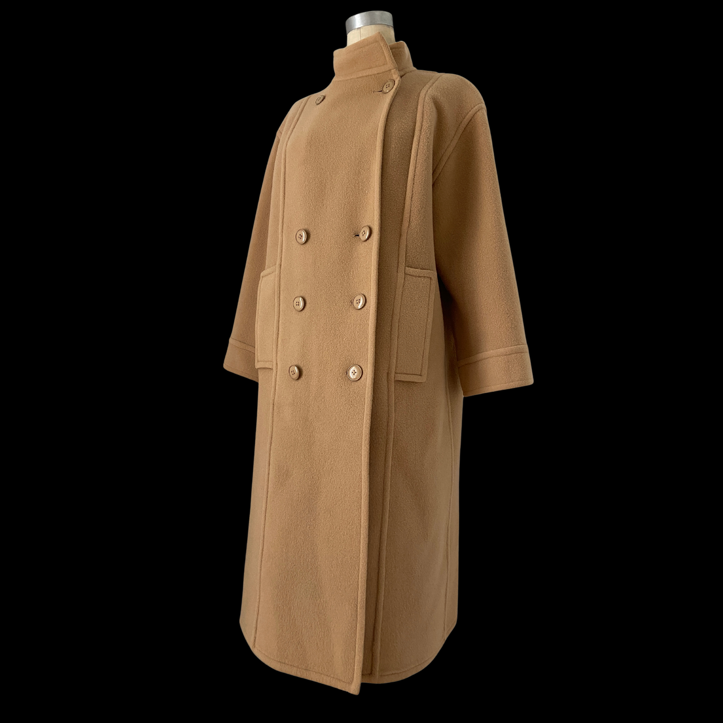 1980s Nina Ricci Tan Double Breasted Wool Peacoat