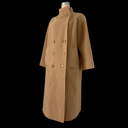 1980s Nina Ricci Tan Double Breasted Wool Peacoat
