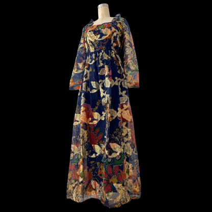 1970s Oscar De La Renta Silk Organza and Lurex Maxi Dress
