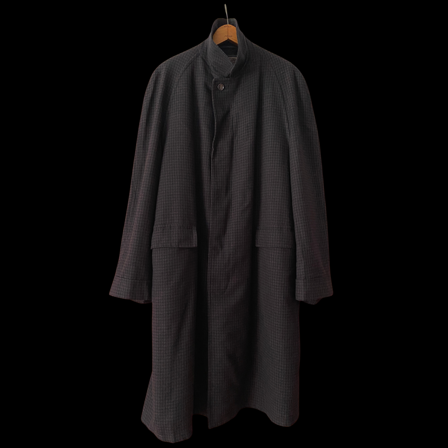 1950s Black Plaid Wool Overcoat
