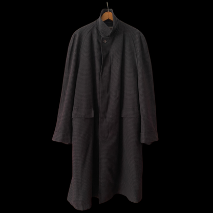 1950s Black Plaid Wool Overcoat