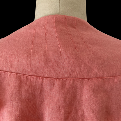 1920s Pink Linen Duster with Ruffle Collar