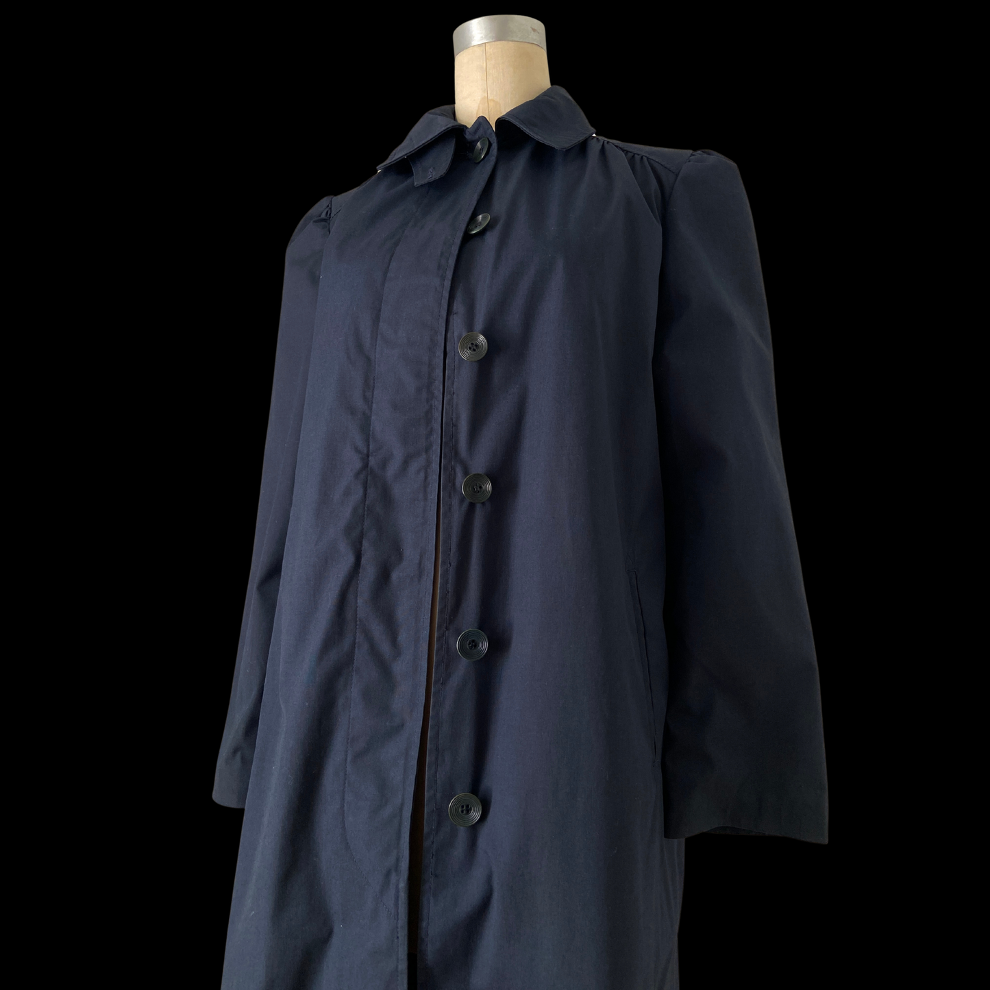 1980s Navy Trench Coat with Puff Sleeves