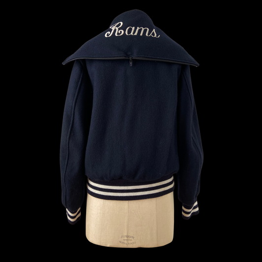 1980s Blue Wool Cheerleader Varsity Jacket